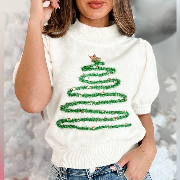 Christmas Tinsel Short Sleeve Sweater - Picture 1 of 4